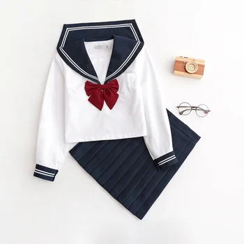 Japonų Mokyklos JK Uniformas Sailor Navy Kombinezonas korėjos Studentų Anime Karnavalas Šalis, Cosplay Kostiumai, Merginos Sijonas Viršūnes Drabužių Rinkinys