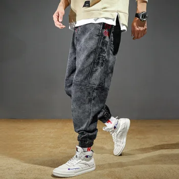 Japonų Stiliaus Mados, Vyrų Džinsai Aukštos Kokybės Juodos, Pilkos Spalvos Palaidi Tinka Krovinių Kelnės Haremo Kelnės Streetwear Hip-Hop Džinsai Vyrams