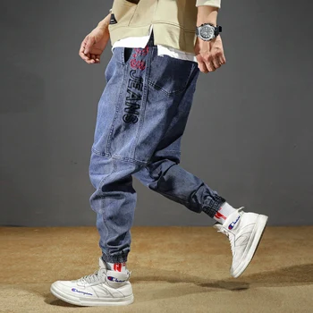Japonų Stiliaus Mados, Vyrų Džinsai Aukštos Kokybės Juodos, Pilkos Spalvos Palaidi Tinka Krovinių Kelnės Haremo Kelnės Streetwear Hip-Hop Džinsai Vyrams