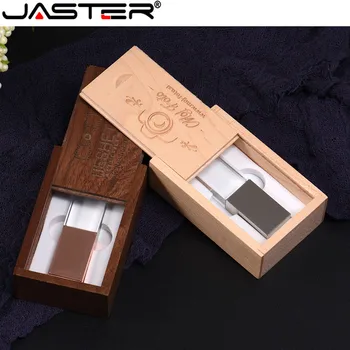 JASTER USB 2.0 Pen drive 4GB 8GB 16GB 32GB 64GB Individualų crystal flash drive + medžio dėžutė, usb 