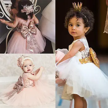 JAV AKCIJŲ Vaikai Baby Girl Dress Blizgančiais Boknot Siuvinėjimo Princesė Dress Šalių Viršūnių Suknelės Sundress