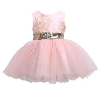 JAV AKCIJŲ Vaikai Baby Girl Dress Blizgančiais Boknot Siuvinėjimo Princesė Dress Šalių Viršūnių Suknelės Sundress
