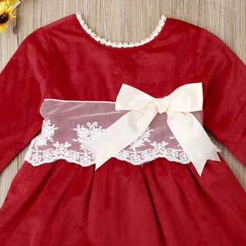 JAV Kalėdų Drabužius Naujagimiui Mergaitės Fleeces Blyksnius Long Sleeve Lace Dress Rudenį Šilta Apranga, Suknelė 1-6years