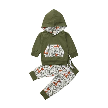JAV Naujagimių Bamblys Vaikams Baby Girl Drabužiai Fox Gobtuvu Viršūnes+Ilgas Kelnes Komplektai Rinkinys