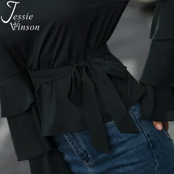 Jessie Vinson Šifono Rankovėmis Varpo Off Peties Moterų Palaidinė ilgomis Rankovėmis Juoda Moterų Viršūnes ir Palaidinės, Marškiniai, Elegantiškos Ponios Viršūnės