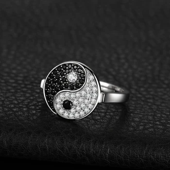 JewelryPalace Taiji, Yin Yang Originali Juoda Spinel Žiedas 925 Sterlingas Sidabro Žiedai Moterims Pareiškimą Žiedas Sidabro 925 Papuošalai