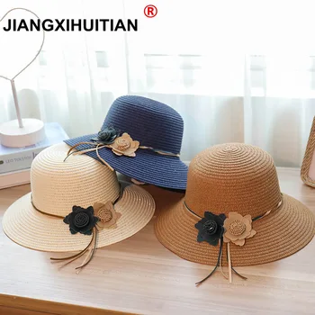 Jiangxihuitian 2018 Mažmeninės 5 spalvų Vasarą moteris gėlę Paprasta Banguoti didelis kraštais šiaudų skrybėlę merginos Paplūdimys Skrybėlės