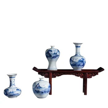 Jingdezhen grynas rankų darbo rankų dažytos maža vaza kambarį arbatos stalo, antikvarinis mėlynos ir baltos spalvos porceliano gėlių kompozicijų mini