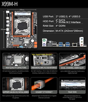JINGSHA X99 lga 2011-3motherboard paramos NVME M. 2 USB3.0 SATA 3.0 E5-2011v3/V4 CPU ir 2*DDR4 2133/2400mhz Serverio atmintį