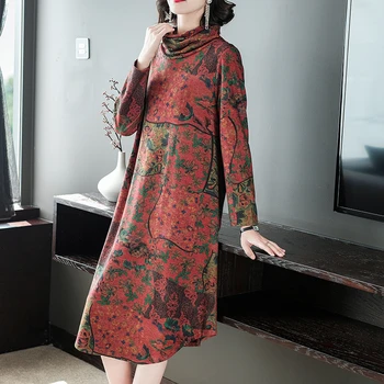 JiuMeiDai 2020 M. Moteris Aksomo Suknelė Office Lady Elegantiškas Spausdinti Ilgos Suknelės Moterų Golfo Derliaus Šalies Drabužių Plius Dydis