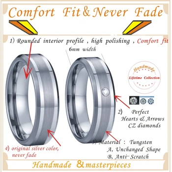 Jokių Rūdžių/Fade 6mm Vestuvių juostoje Volframo karbido Žiedas santuokos Mėgėjams Aljanso pora žiedas vyrams ir moterims