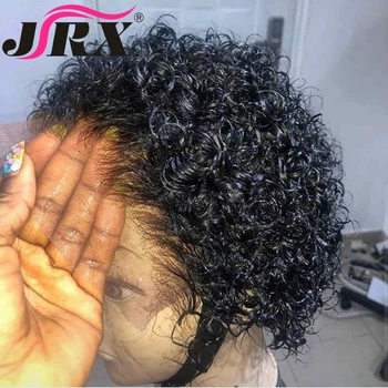 JRX Nėriniai Priekiniai Žmogaus Plaukų Perukai Pixie Supjaustyti 13x4 Žmogaus plaukas Trumpas, Garbanotas Bob Perukas Remy Brazilijos Plaukų Peruką Prieš Nupeštos Su Kūdikio Plaukų
