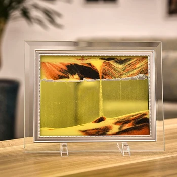 Judančios Smėlio nuotraukų Rėmelis Skysčio Peizažas Stiklo Foto Stalo Puošyba, 3D Vision Teka Smėlio Tapyba su Foto Rėmelis