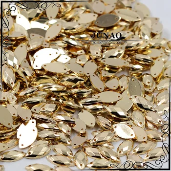 JUNAO 7*15mm Siuvimo Aukso kalnų krištolas Aplikacijos Butas Atgal Aukso Akrilo Brangakmenių Arklių Akių Krištolo Akmens Siūti Masės Drabužių