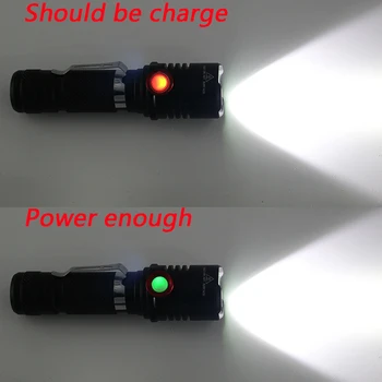 Jungiklis ON / OFF Micro USB įkraunamas LED žibintuvėlis žibintuvėlis CREE XM-L2 U3 Zoomable 18650 baterija medžioklės šviesos