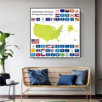 Jungtinės amerikos valstijos Žemėlapis su Vėliavomis, 90*90cm Šalį Pasaulio Žemėlapyje neaustinių Amerikos Plakatas Sienos Meno Tapybos Kelionės Dovanos