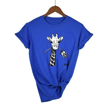 Juoda balta Žirafa Grafinis Spausdinti Nauja, T-shirt moterims, Meno Gana Žalias Moterų marškiniai Hipster Atsitiktinis Palaidų Patogus Marškinėlius