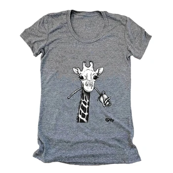 Juoda balta Žirafa Grafinis Spausdinti Nauja, T-shirt moterims, Meno Gana Žalias Moterų marškiniai Hipster Atsitiktinis Palaidų Patogus Marškinėlius