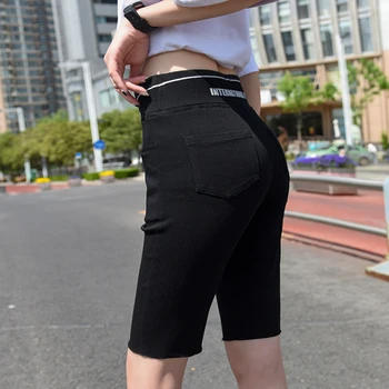 Juoda Banga Slim Pusė Kelnės Moterims Elastinga Juosmens Streetwear Plius dydis S-4XL Moteris Kelio Ilgis, Tiesiai Skinny Kelnių 2020 M. Vasarą