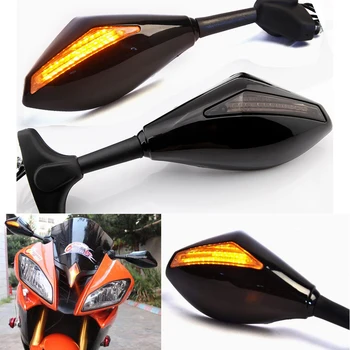 Juoda Motociklo Priekio Atgal LED Posūkio Signalo Integruoti Veidrodėliai HONDA CBR 600RR 1000RR F3 F4 Yamaha FZ1 FAZER