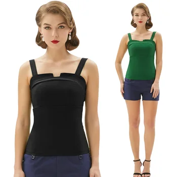 Juoda/Žalia Sexy tinka viršūnes Moterų vasaros drabužių ponios Retro Vintage 
