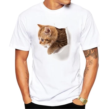 Juokiasi Katės Vyrų T-shirt 3D Funny Cat Spausdinami T Marškinėliai Hipster Įgulos Kaklo Atsitiktinis Gyvūnų Viršūnės