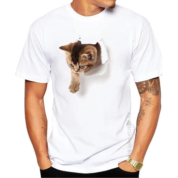 Juokiasi Katės Vyrų T-shirt 3D Funny Cat Spausdinami T Marškinėliai Hipster Įgulos Kaklo Atsitiktinis Gyvūnų Viršūnės