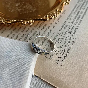 Juokinga Derliaus Autentiškas 925 Sterlingas Sidabro Fine Jewelry Retro Saulės Žiedas Reguliuoti TLJ958