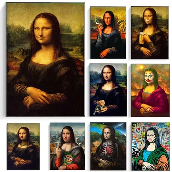 Juokinga Mona Lisa Gerti ir Rūkyti Plakatai Sienos Menas Drobė Spausdinti Nuotraukas Da Vinci Žinomų Paveikslų Namų Kambarį Dekoro