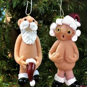 Juokingas Kalėdų Senelio Porą Vyrų, Moterų Ornamentu Plika Naughty Santa Lėlės Kabo Pakabukas Navidad Kalėdų Eglutės Puošimas