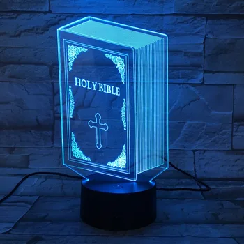 Jėzaus Kristaus Kryžius USB 3D LED Nakties Šviesos Dovanos Stalas Stalo Lempa Miegamasis Viešpats Yra Mano Ganytojas Biblijos Knygos Lempos