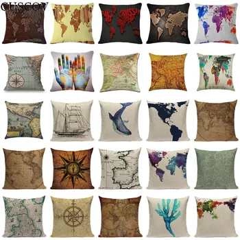 Jūrinis žemėlapis pagalvėlė pasaulio žemėlapyje apdailos užvalkalas lino cojines sofa automobilio pagalvėlių apvalkalus decorativos geriausia pagalvė padengti