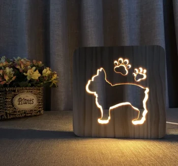 K-STAR Vaikai Miegamojo Puošmena Šilta Šviesa Vaikams LED Lempa Kūrybos USB Naktį Šviesos Medinės Šuns Leteną Vilkas Žibintas
