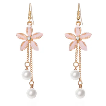 Kablys gėlių auskarai ilgi perlų kutas auskarai, Japonijos ir Pietų Korėjos interneto įžymybė žvaigždės moterų stud auskarai