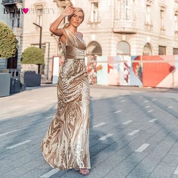 Kada Nors Gana Rose Gold Prom Dresses Ilga Peties Blizgučiais Elegantiškas Oficialią Šalies Chalatai Seksualus Undinė Suknelės Gala Jurken 2020 M.