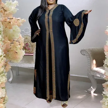 Kaftan Suknelė Musulmonų Ilgas Chalatas, Derliaus Afrikos Ponios Spausdinti Puloveris Negabaritinių Vestidos Atsitiktinis Palaidų Blyksnius Rankovės Maxi Suknelės