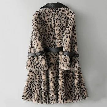 Kailiniai Paltai Moterims Žiemos Leopard Dirbtiniais Striukės Stovėti Apykaklės Atsitiktinis Moterų Storio Outwear Colthes Ėriukų Vilnos Paltai ir Striukės Moterys