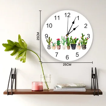 Kaktusas Spausdinti PVC Sieninis Laikrodis Modernaus Dizaino Namų Dekoro Miegamasis Silent Oclock Žiūrėti Siena Už Kambarį