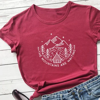 Kalnai Laukia Tumblr Marškinėliai Medvilnės Moterų trumpomis Rankovėmis Grafinis T Marškinėliai Kempingas Tees 90s Harajuku Viršūnes Dropshipping