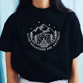 Kalnai Laukia Tumblr Marškinėliai Medvilnės Moterų trumpomis Rankovėmis Grafinis T Marškinėliai Kempingas Tees 90s Harajuku Viršūnes Dropshipping