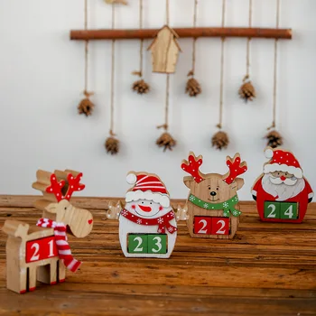 Kalėdinis advento kalendorius medžio, dažytos vyras sniego, patalpų stalo dekoracijos 