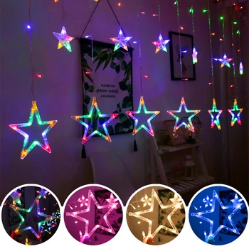Kalėdos LED String Žibintai Pentagram Star Užuolaidų Šviesos Pasakų Vestuvių, Gimtadienio, Kalėdų, Apšvietimo Patalpų Apdailos Šviesos