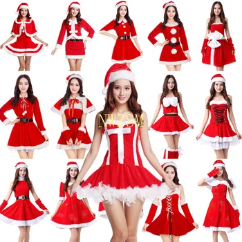 Kalėdų Dress Seksuali Moteris Kalėdų Senelio Kostiumas Fancy Dress Seksuali Cosplay Kostiumas Šalis Dress Raudonos Aksomo Suknelės