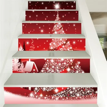 Kalėdų Eglutė Laiptų ir Dekoro Lipdukai, Kalėdų Išvakarės PVC, atsparus Vandeniui Laiptai, Freskos lipnios Tapetai Koridoriaus Laiptų Lipdukai