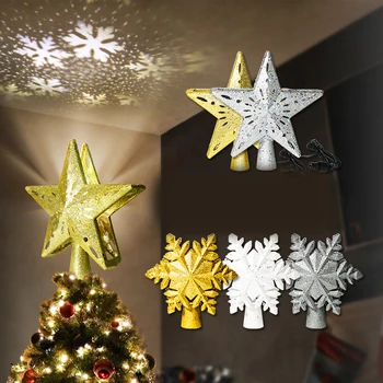 Kalėdų Medžio Viršuje Šviesos Star Snaigės Formos, Reguliuojamas LED Sniego Pūgą, Lazerinius Projektorius, Šviesos Kalėdų Eglutės Ornamentu