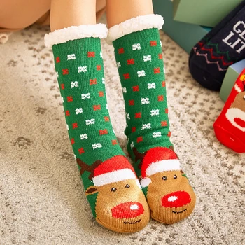 Kalėdų mergaičių Filmukai, Anime, šlepetės Žiemą šiltas pliušinis Lapės, briedžiai grindų kojinės moterims saldus Patalpų namuose, tėvų-vaikų batai