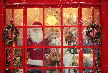 Kalėdų Santa Claus Fone fotostudija Parduotuvės langas Kalėdų Eglutė Varpai Fone Studija Reinder Photobooth