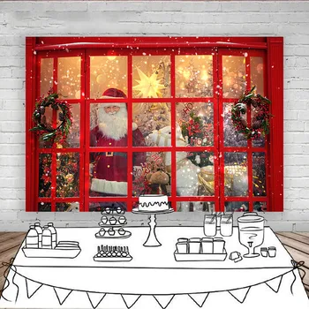 Kalėdų Santa Claus Fone fotostudija Parduotuvės langas Kalėdų Eglutė Varpai Fone Studija Reinder Photobooth