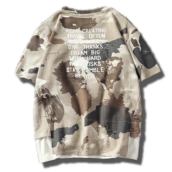 Kamufliažas suplėšyti marškinėliai vyrams drabužius 2020 5xl streetwear karinės trumpas rankovės hip-hop medvilnės marškinėlius kratinys tee marškinėliai TS31