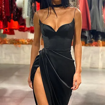 KANCOOLD suknelė Moterų Mados Juoda V-kaklo Šakutės Atidarymo Dirželis Ilgas Berankovis Suknelė Streetwear Elegantiškas nauja suknelė momen 2020APR14